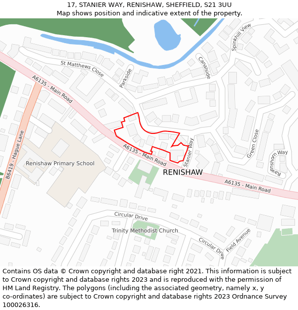 17, STANIER WAY, RENISHAW, SHEFFIELD, S21 3UU: Location map and indicative extent of plot