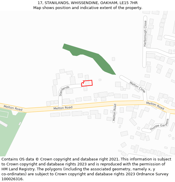 17, STANILANDS, WHISSENDINE, OAKHAM, LE15 7HR: Location map and indicative extent of plot