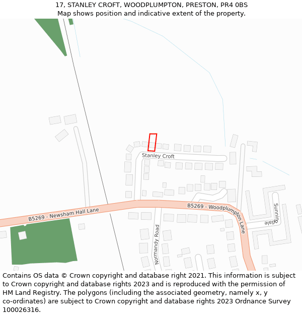 17, STANLEY CROFT, WOODPLUMPTON, PRESTON, PR4 0BS: Location map and indicative extent of plot