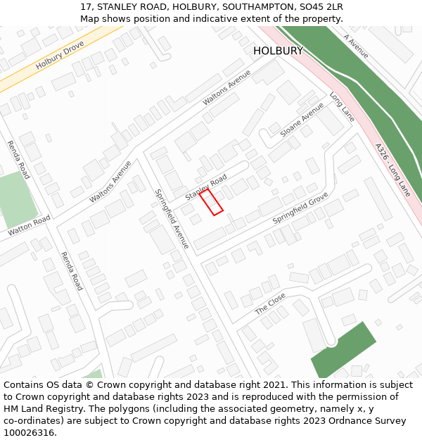 17, STANLEY ROAD, HOLBURY, SOUTHAMPTON, SO45 2LR: Location map and indicative extent of plot