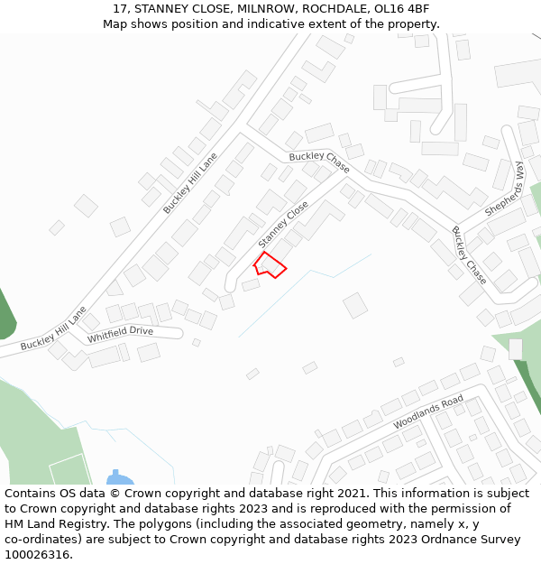 17, STANNEY CLOSE, MILNROW, ROCHDALE, OL16 4BF: Location map and indicative extent of plot