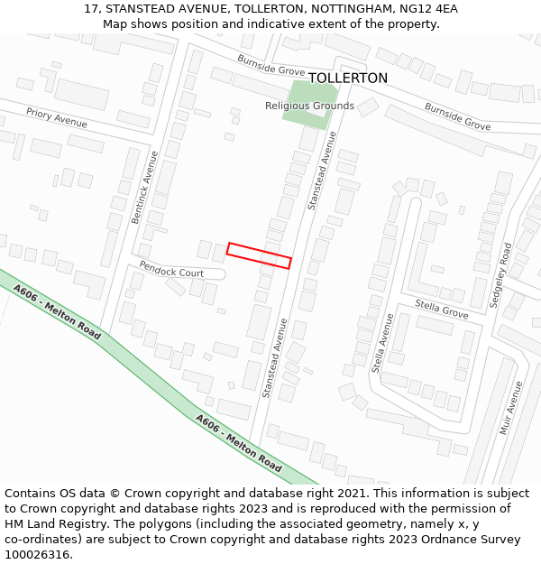 17, STANSTEAD AVENUE, TOLLERTON, NOTTINGHAM, NG12 4EA: Location map and indicative extent of plot