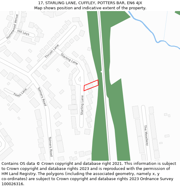 17, STARLING LANE, CUFFLEY, POTTERS BAR, EN6 4JX: Location map and indicative extent of plot