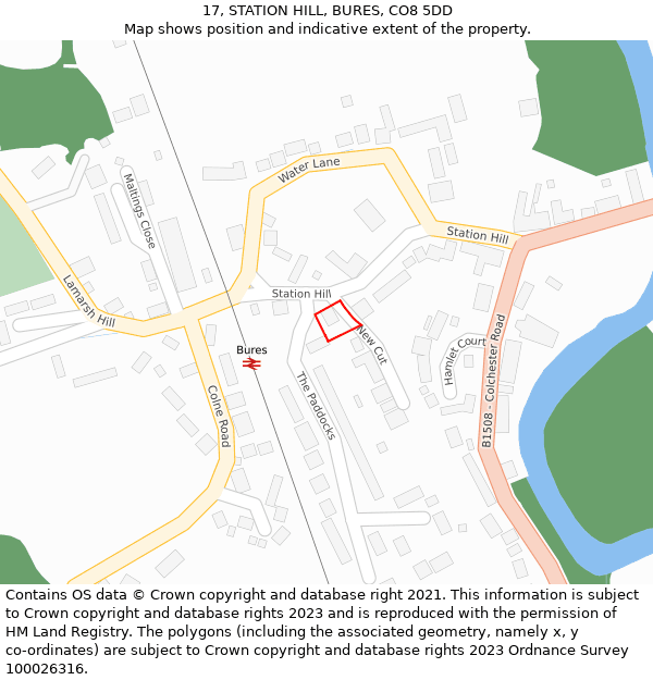 17, STATION HILL, BURES, CO8 5DD: Location map and indicative extent of plot