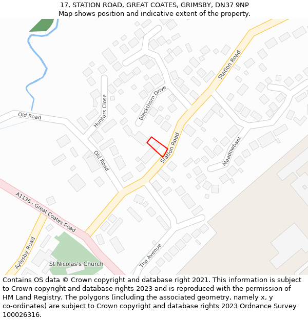 17, STATION ROAD, GREAT COATES, GRIMSBY, DN37 9NP: Location map and indicative extent of plot