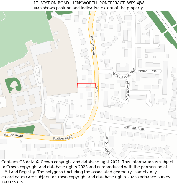 17, STATION ROAD, HEMSWORTH, PONTEFRACT, WF9 4JW: Location map and indicative extent of plot