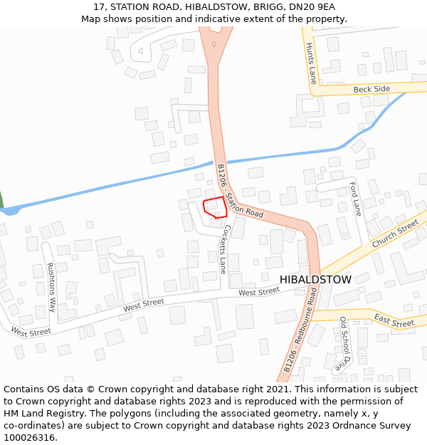 17, STATION ROAD, HIBALDSTOW, BRIGG, DN20 9EA: Location map and indicative extent of plot