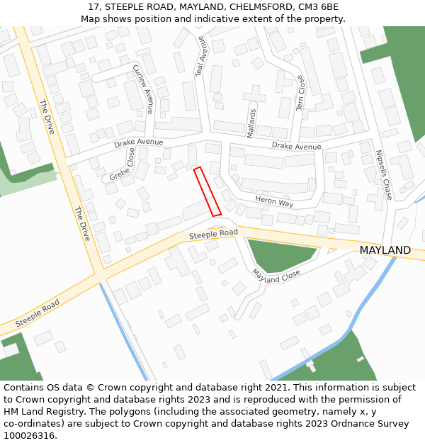 17, STEEPLE ROAD, MAYLAND, CHELMSFORD, CM3 6BE: Location map and indicative extent of plot