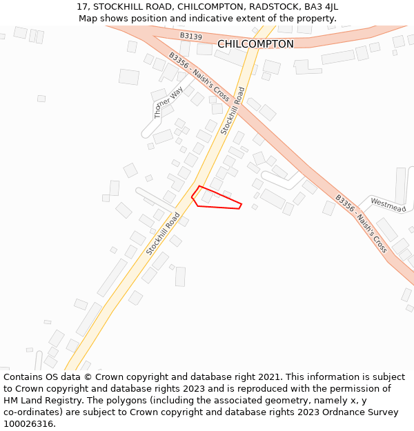 17, STOCKHILL ROAD, CHILCOMPTON, RADSTOCK, BA3 4JL: Location map and indicative extent of plot