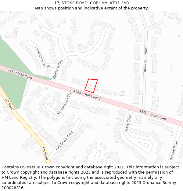 17, STOKE ROAD, COBHAM, KT11 3AR: Location map and indicative extent of plot