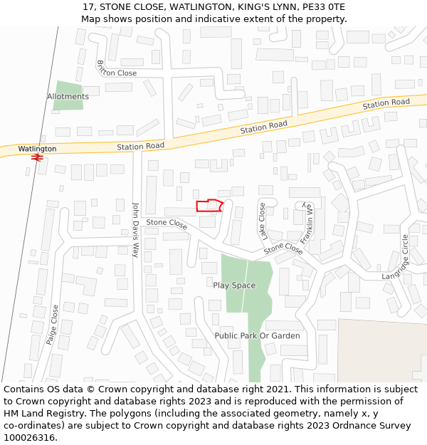 17, STONE CLOSE, WATLINGTON, KING'S LYNN, PE33 0TE: Location map and indicative extent of plot