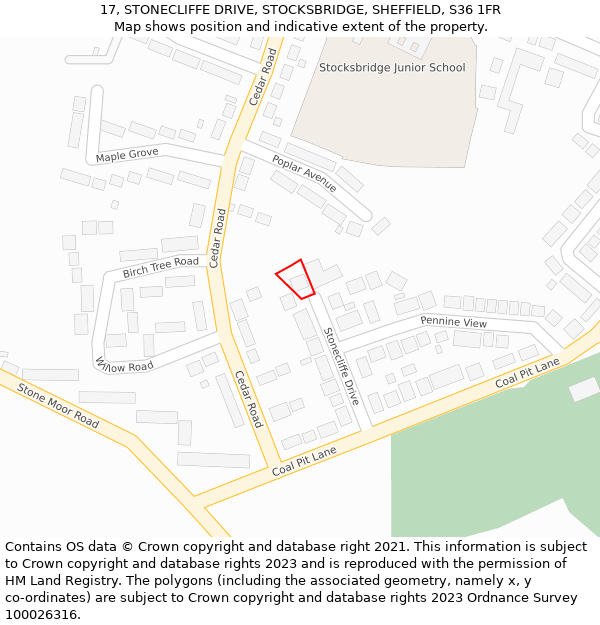 17, STONECLIFFE DRIVE, STOCKSBRIDGE, SHEFFIELD, S36 1FR: Location map and indicative extent of plot