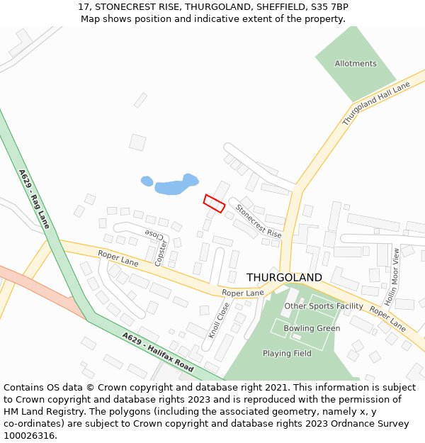 17, STONECREST RISE, THURGOLAND, SHEFFIELD, S35 7BP: Location map and indicative extent of plot