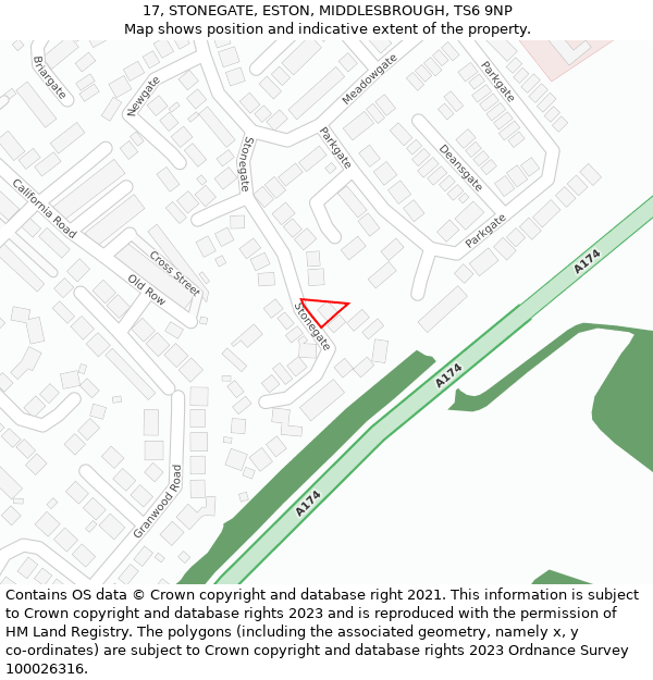 17, STONEGATE, ESTON, MIDDLESBROUGH, TS6 9NP: Location map and indicative extent of plot