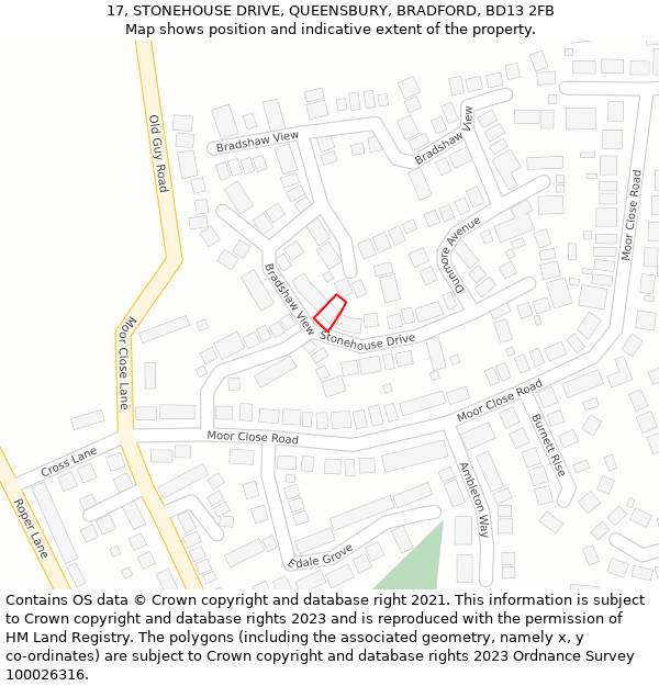 17, STONEHOUSE DRIVE, QUEENSBURY, BRADFORD, BD13 2FB: Location map and indicative extent of plot