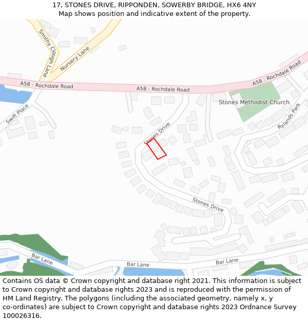 17, STONES DRIVE, RIPPONDEN, SOWERBY BRIDGE, HX6 4NY: Location map and indicative extent of plot