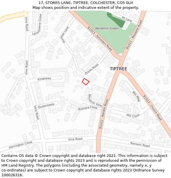 17, STORES LANE, TIPTREE, COLCHESTER, CO5 0LH: Location map and indicative extent of plot