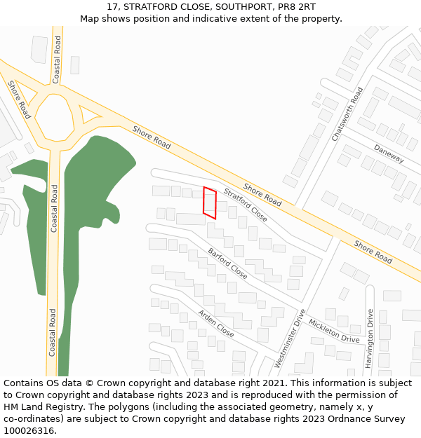 17, STRATFORD CLOSE, SOUTHPORT, PR8 2RT: Location map and indicative extent of plot