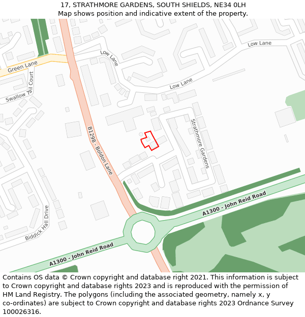 17, STRATHMORE GARDENS, SOUTH SHIELDS, NE34 0LH: Location map and indicative extent of plot