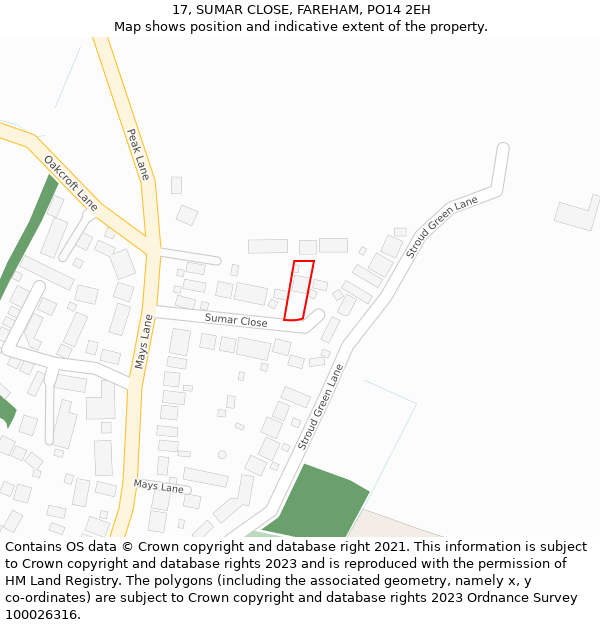 17, SUMAR CLOSE, FAREHAM, PO14 2EH: Location map and indicative extent of plot