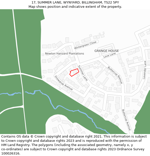 17, SUMMER LANE, WYNYARD, BILLINGHAM, TS22 5PY: Location map and indicative extent of plot