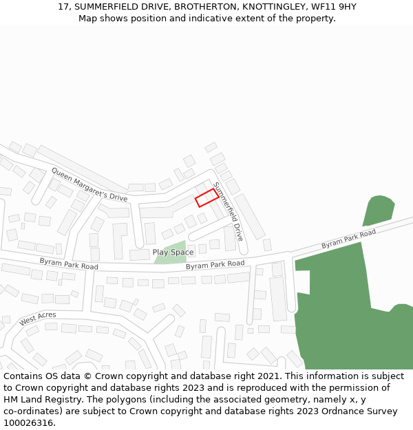 17, SUMMERFIELD DRIVE, BROTHERTON, KNOTTINGLEY, WF11 9HY: Location map and indicative extent of plot