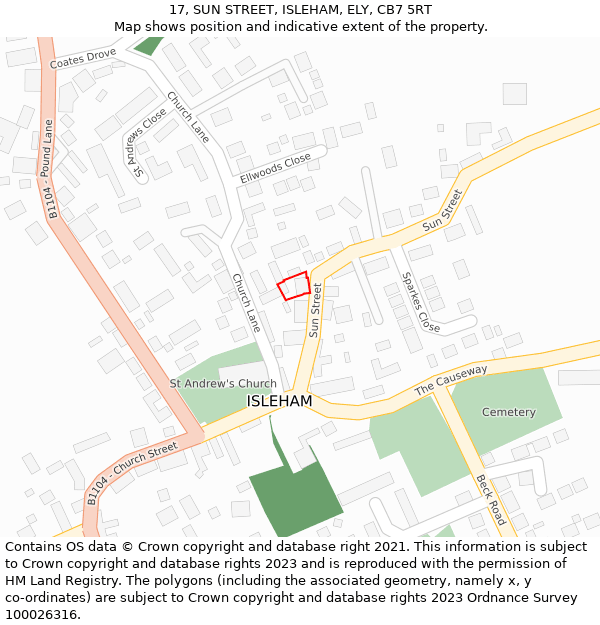 17, SUN STREET, ISLEHAM, ELY, CB7 5RT: Location map and indicative extent of plot