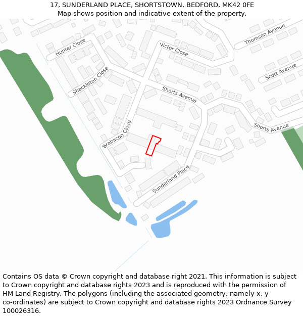 17, SUNDERLAND PLACE, SHORTSTOWN, BEDFORD, MK42 0FE: Location map and indicative extent of plot