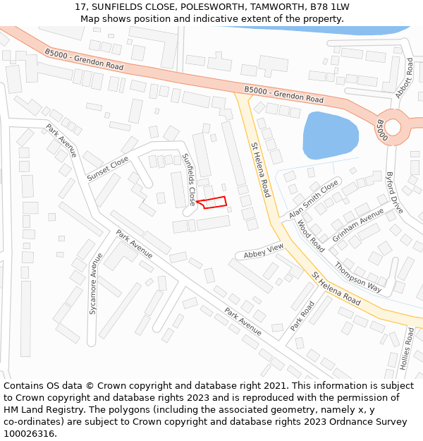 17, SUNFIELDS CLOSE, POLESWORTH, TAMWORTH, B78 1LW: Location map and indicative extent of plot