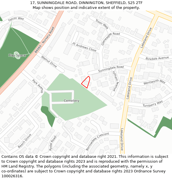 17, SUNNINGDALE ROAD, DINNINGTON, SHEFFIELD, S25 2TF: Location map and indicative extent of plot