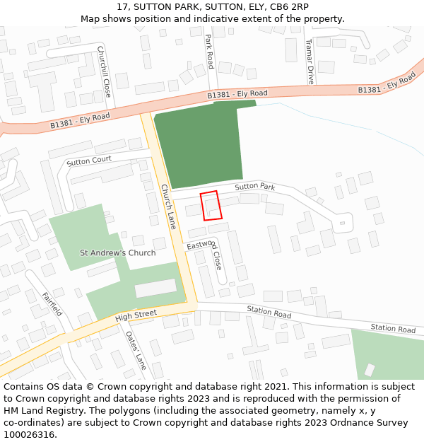 17, SUTTON PARK, SUTTON, ELY, CB6 2RP: Location map and indicative extent of plot