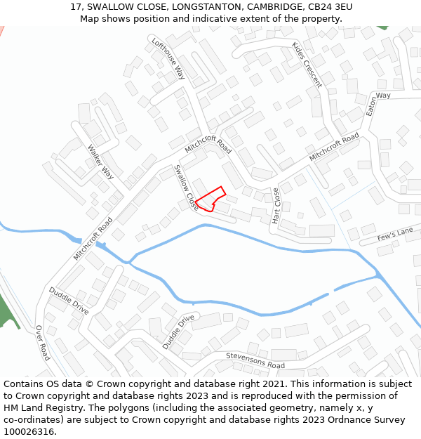 17, SWALLOW CLOSE, LONGSTANTON, CAMBRIDGE, CB24 3EU: Location map and indicative extent of plot
