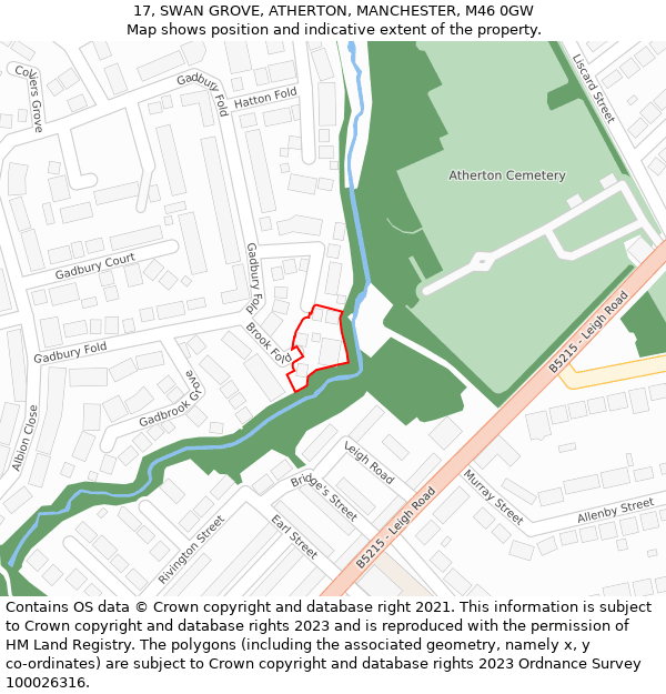 17, SWAN GROVE, ATHERTON, MANCHESTER, M46 0GW: Location map and indicative extent of plot