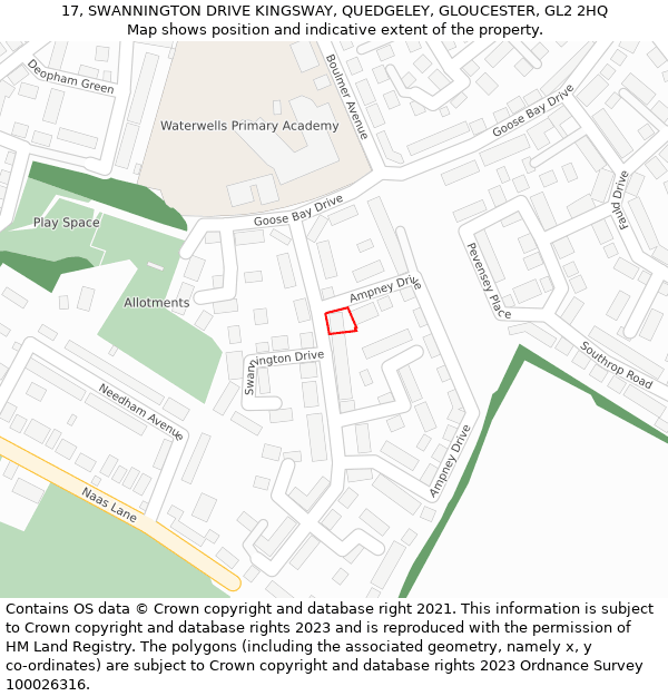 17, SWANNINGTON DRIVE KINGSWAY, QUEDGELEY, GLOUCESTER, GL2 2HQ: Location map and indicative extent of plot