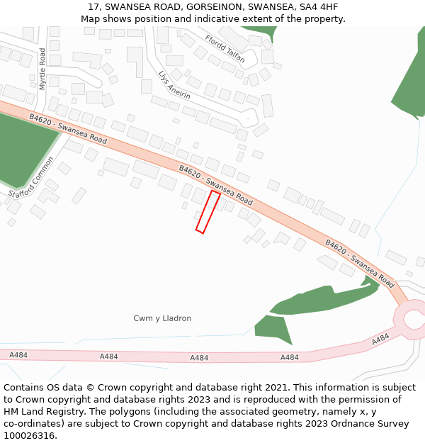 17, SWANSEA ROAD, GORSEINON, SWANSEA, SA4 4HF: Location map and indicative extent of plot