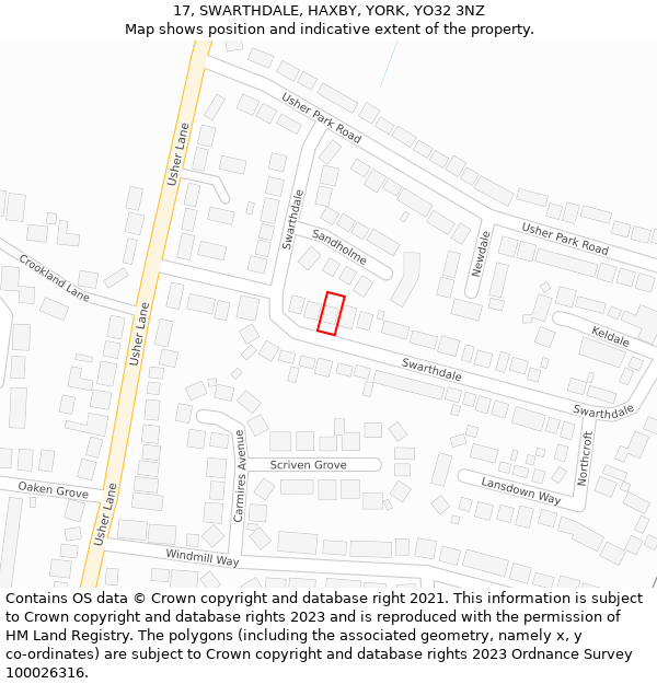 17, SWARTHDALE, HAXBY, YORK, YO32 3NZ: Location map and indicative extent of plot