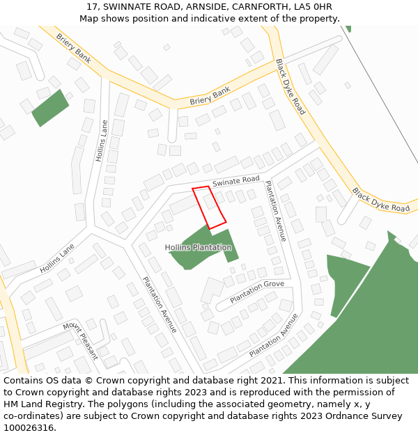 17, SWINNATE ROAD, ARNSIDE, CARNFORTH, LA5 0HR: Location map and indicative extent of plot