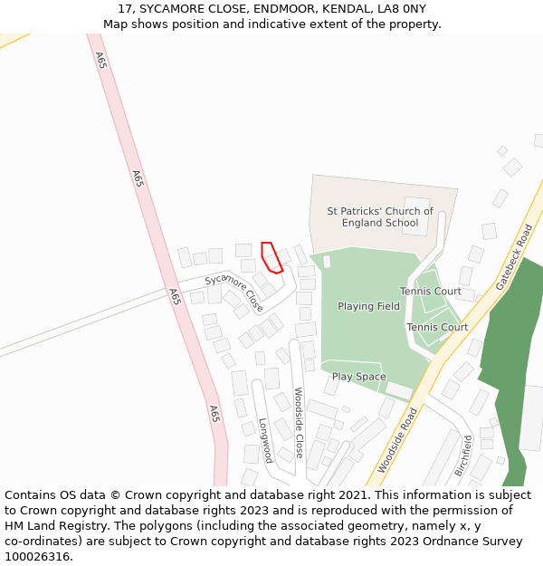 17, SYCAMORE CLOSE, ENDMOOR, KENDAL, LA8 0NY: Location map and indicative extent of plot
