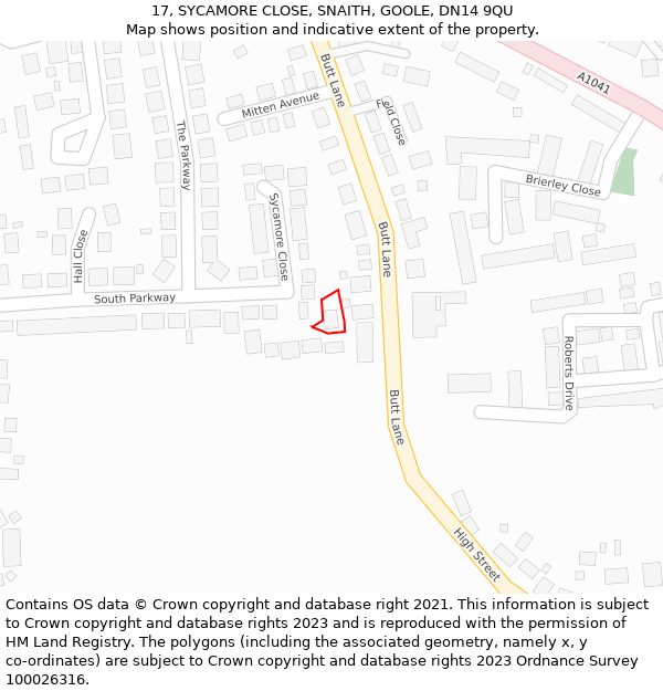 17, SYCAMORE CLOSE, SNAITH, GOOLE, DN14 9QU: Location map and indicative extent of plot