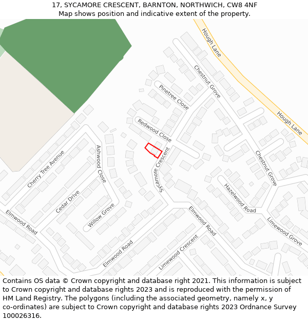 17, SYCAMORE CRESCENT, BARNTON, NORTHWICH, CW8 4NF: Location map and indicative extent of plot