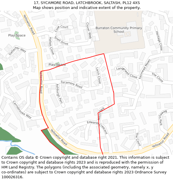 17, SYCAMORE ROAD, LATCHBROOK, SALTASH, PL12 4XS: Location map and indicative extent of plot