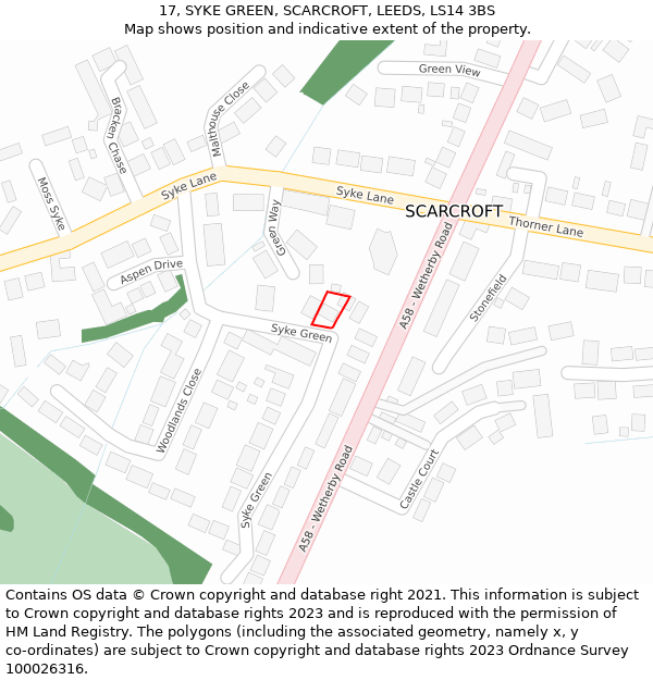 17, SYKE GREEN, SCARCROFT, LEEDS, LS14 3BS: Location map and indicative extent of plot