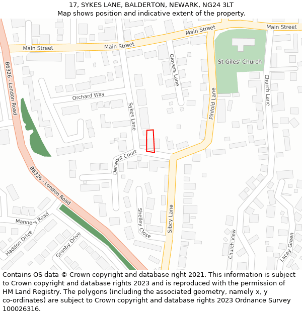 17, SYKES LANE, BALDERTON, NEWARK, NG24 3LT: Location map and indicative extent of plot