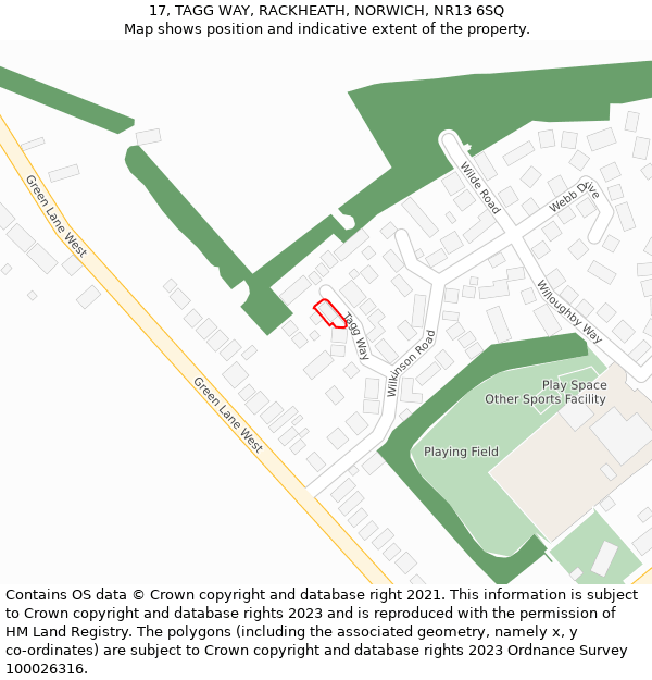 17, TAGG WAY, RACKHEATH, NORWICH, NR13 6SQ: Location map and indicative extent of plot