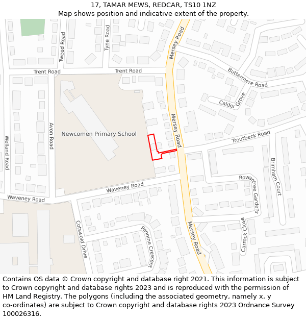 17, TAMAR MEWS, REDCAR, TS10 1NZ: Location map and indicative extent of plot