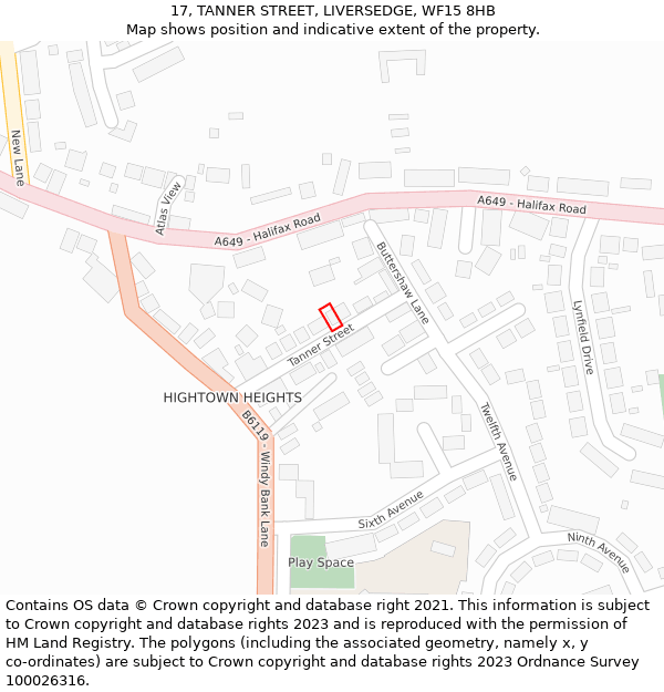 17, TANNER STREET, LIVERSEDGE, WF15 8HB: Location map and indicative extent of plot