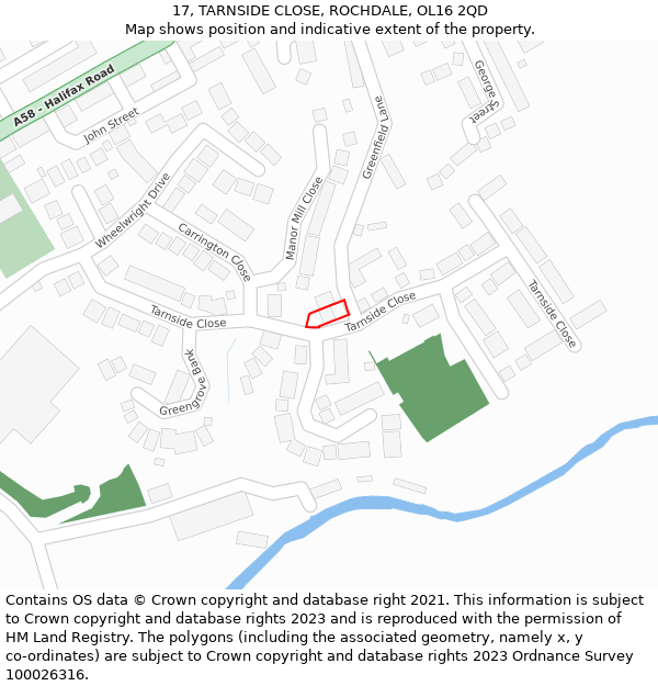 17, TARNSIDE CLOSE, ROCHDALE, OL16 2QD: Location map and indicative extent of plot