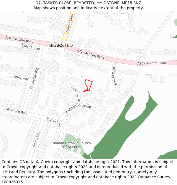 17, TASKER CLOSE, BEARSTED, MAIDSTONE, ME15 8NZ: Location map and indicative extent of plot