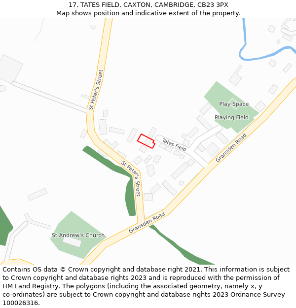 17, TATES FIELD, CAXTON, CAMBRIDGE, CB23 3PX: Location map and indicative extent of plot