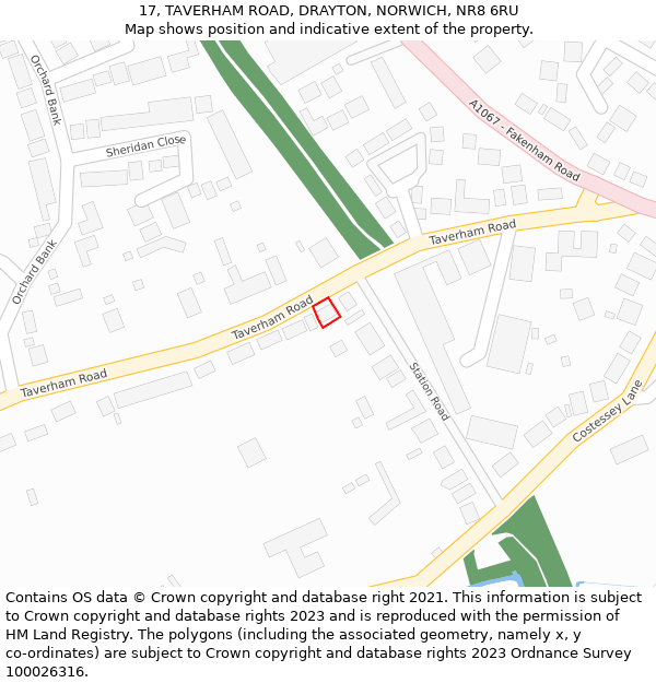 17, TAVERHAM ROAD, DRAYTON, NORWICH, NR8 6RU: Location map and indicative extent of plot